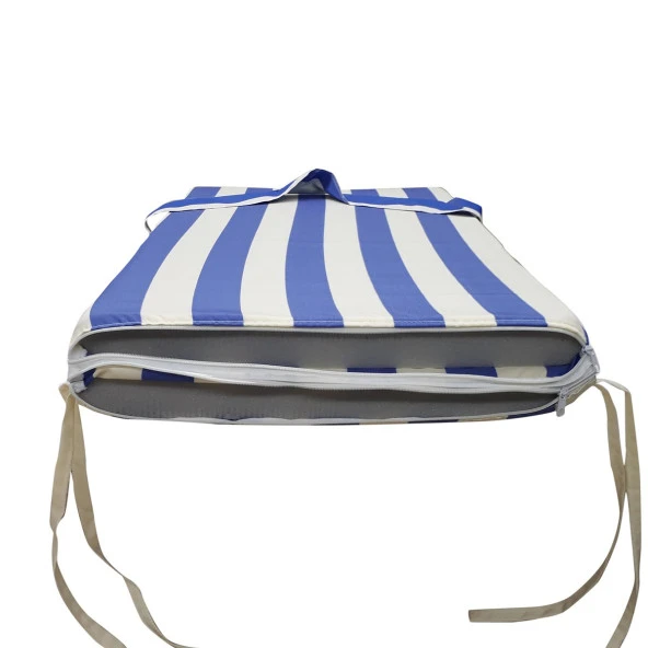 Mi̇rzade Şezlong Mi̇nderi̇ Lüks Su Geçi̇rmez Kumaş Yastikli Gri̇ Süngerli̇ Fermuarli-Mavi̇ Krem | Yastıklı Lüks Şezlong Minderi – 5 cm Sünger - Resim 4