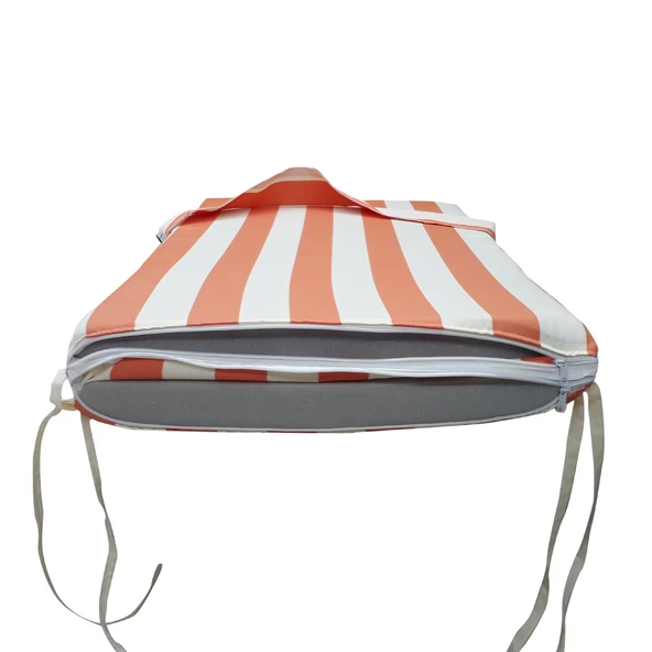 Mi̇rzade Şezlong Mi̇nderi̇ Lüks Su Geçi̇rmez Kumaş Yastikli Gri̇ Süngerli̇ Fermuarli-Turuncu Krem | Yastıklı Lüks Şezlong Minderi – 5 cm Sünger - Resim 4