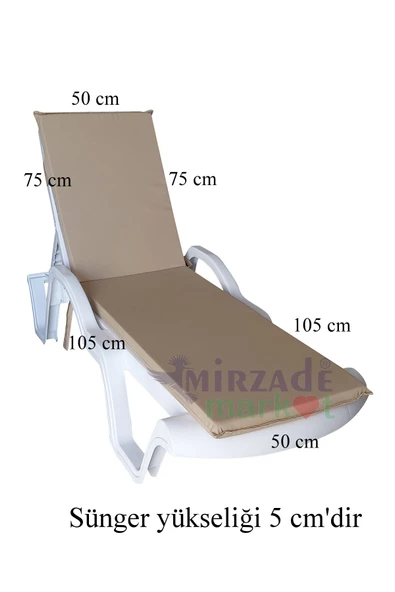 Mi̇rzade Şezlong Mi̇nderi̇ Standart  Su Geçi̇rmez Malzeme-A.Bej | Su Geçirmez Şezlong Minderi – 5 cm Sünger - Resim 4