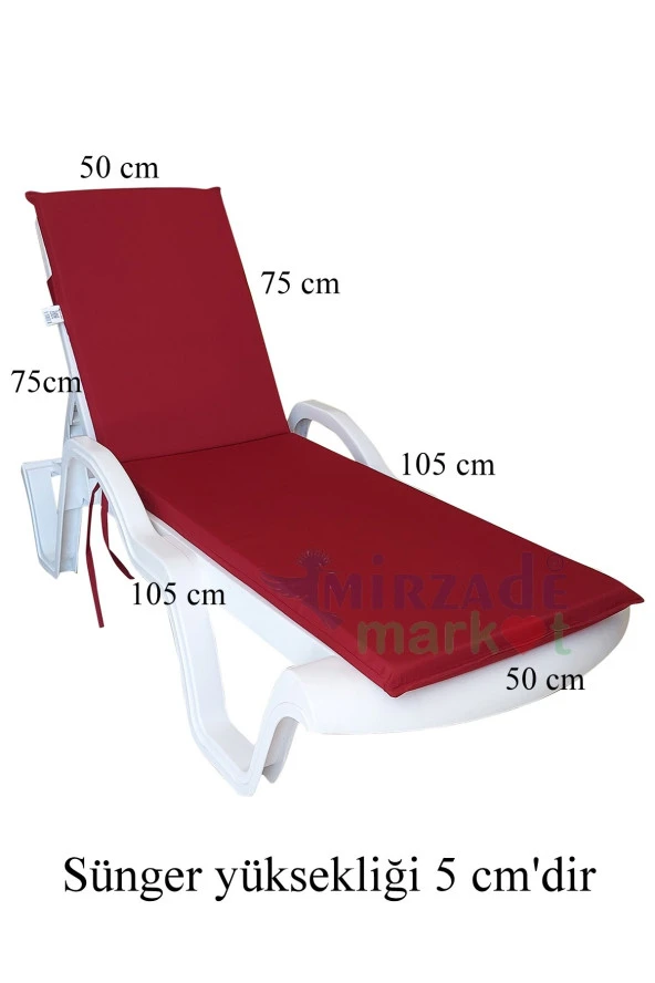 Mi̇rzade Şezlong Mi̇nderi̇ Standart  Su Geçi̇rmez Malzeme-Bordo | Su Geçirmez Şezlong Minderi – 5 cm Sünger - Resim 4
