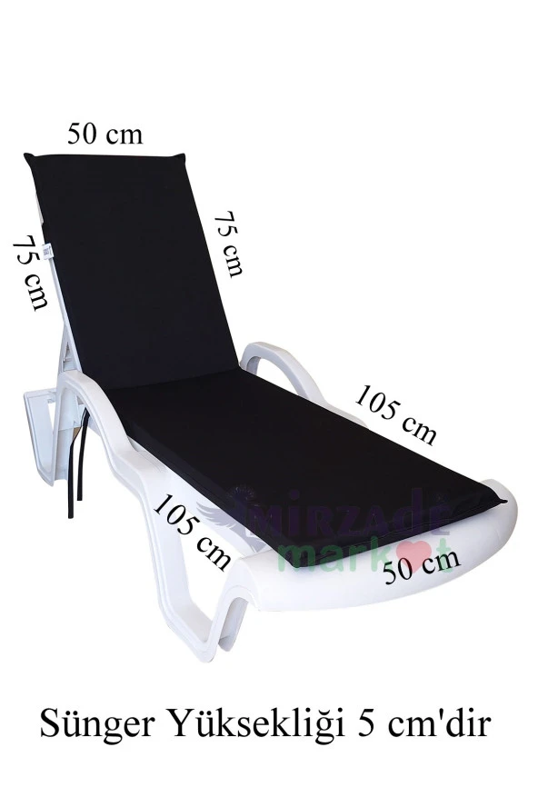 Mi̇rzade Şezlong Mi̇nderi̇ Standart  Su Geçi̇rmez Malzeme-Si̇yah | Su Geçirmez Şezlong Minderi – 5 cm Sünger - Resim 4