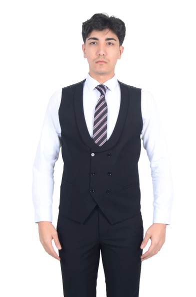 Cengiz İnler Sivri Yaka Kruvaze Yelekli Erkek Takım Elbise