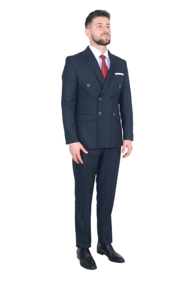 Cengiz İnler İnce Çizgili Kruvaze Erkek Takım Elbise - 4