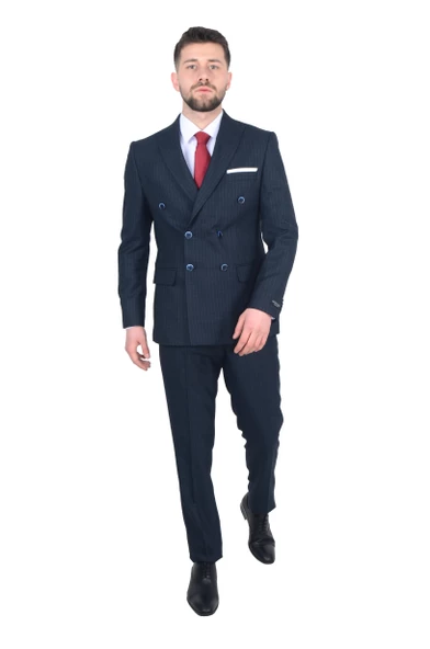 Cengiz İnler İnce Çizgili Kruvaze Erkek Takım Elbise - 8