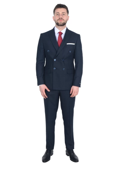 Cengiz İnler İnce Çizgili Kruvaze Erkek Takım Elbise - 7