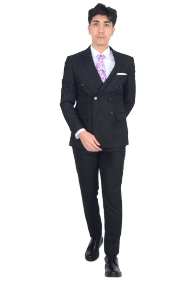 Cengiz İnler İnce Çizgili Kruvaze Erkek Takım Elbise - 10