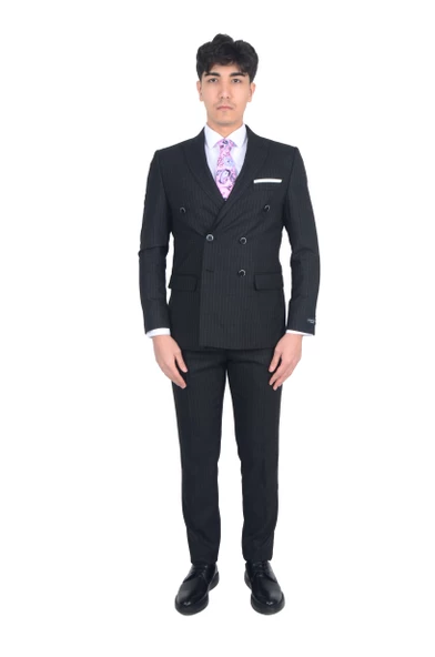 Cengiz İnler İnce Çizgili Kruvaze Erkek Takım Elbise - 9