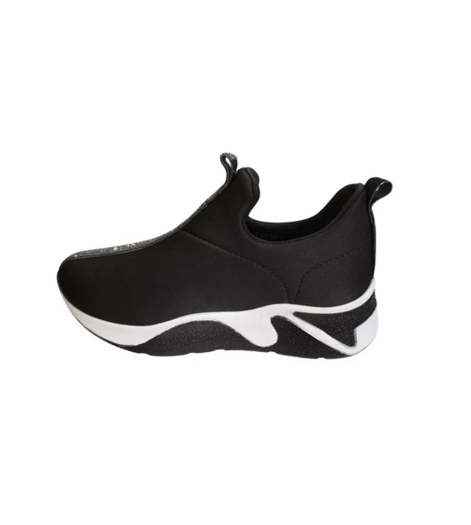 YAZKIŞ Kadın Siyah Streç Kumaş Üzeri Taş Şeritli Comfort 5cm Kalın Taban Fashıon Spor ayakkabı - 3