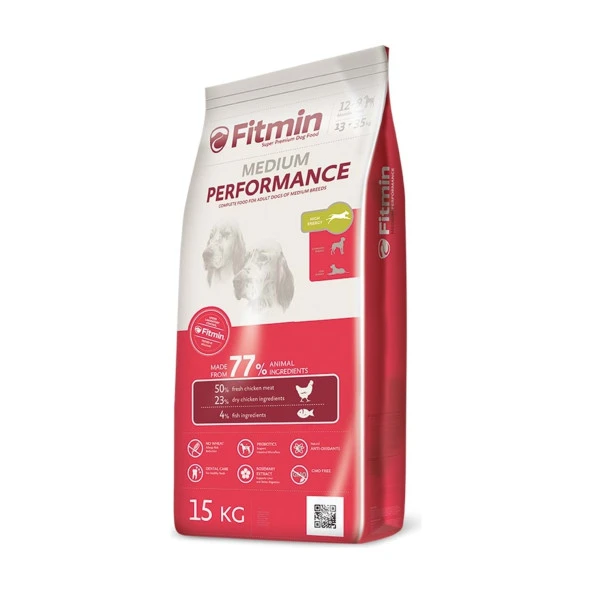 FİTMİN PERFORMANCE TAVUK ETLİ ORTA IRK YETİŞKİN KÖPEK MAMASI 15 KG