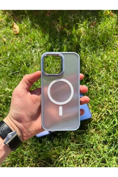 İphone 15 Pro Max MagSafe Uyumlu Mat Krom Telefon Kılıfı - 5