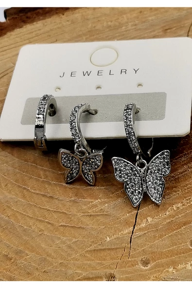 Zirkon Taşlı lüks Üçlü Küpe ürün görseli 1