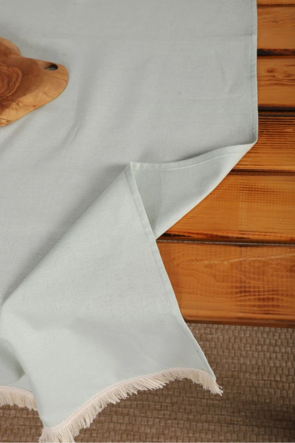 Premium Keten Adaçayı Yeşili Püsküllü Runner Masa Örtüsü(45 x150) - 3