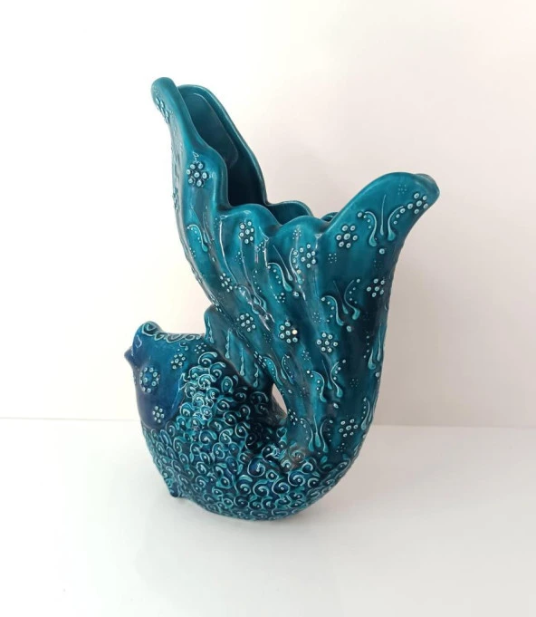 Vazo Balık Çiçek Biblo Çini Seramik El Sanat Ev Masa Süsü Dekoratif Obje - 4