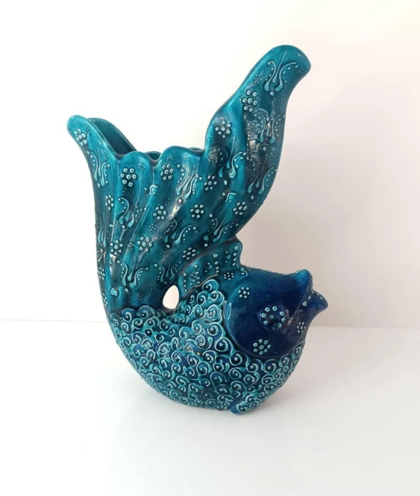 Vazo Balık Çiçek Biblo Çini Seramik El Sanat Ev Masa Süsü Dekoratif Obje - 5
