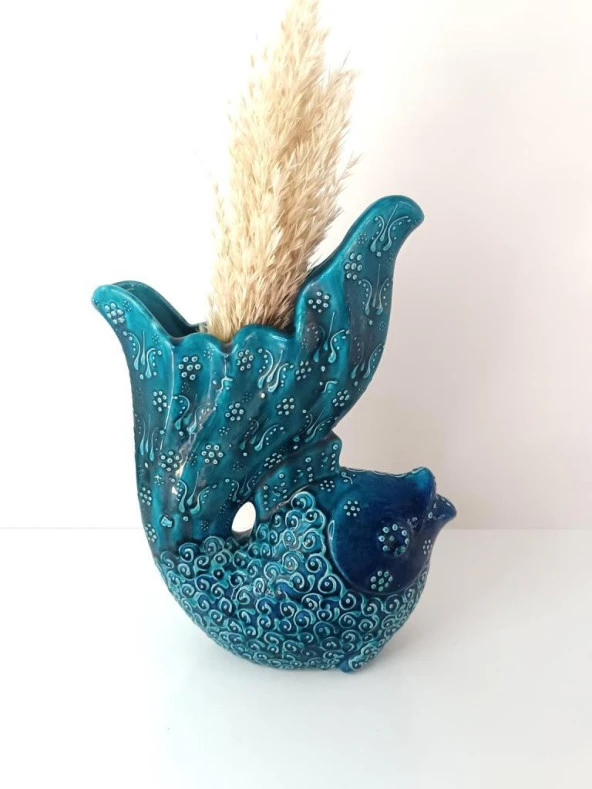 Vazo Balık Çiçek Biblo Çini Seramik El Sanat Ev Masa Süsü Dekoratif Obje - 7