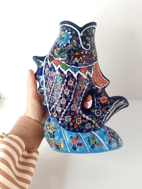 Vazo Balık Çiçek Biblo Çini Seramik El Sanat Ev Masa Süsü Dekoratif Obje - 2