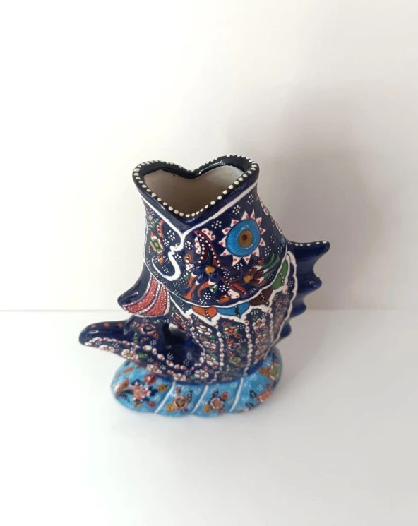 Vazo Balık Çiçek Biblo Çini Seramik El Sanat Ev Masa Süsü Dekoratif Obje - 3