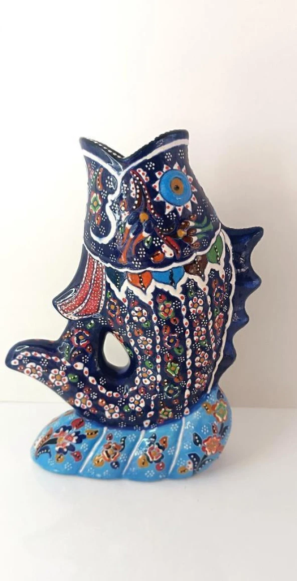 Vazo Balık Çiçek Biblo Çini Seramik El Sanat Ev Masa Süsü Dekoratif Obje - 5