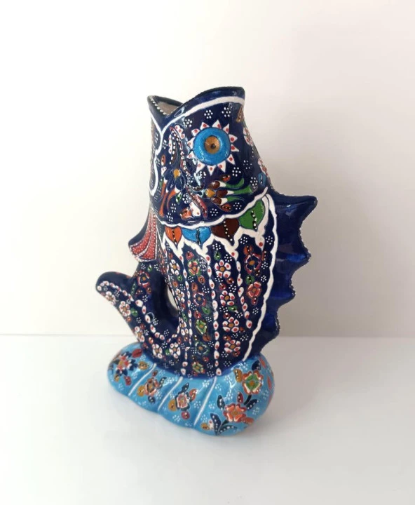 Vazo Balık Çiçek Biblo Çini Seramik El Sanat Ev Masa Süsü Dekoratif Obje - 6