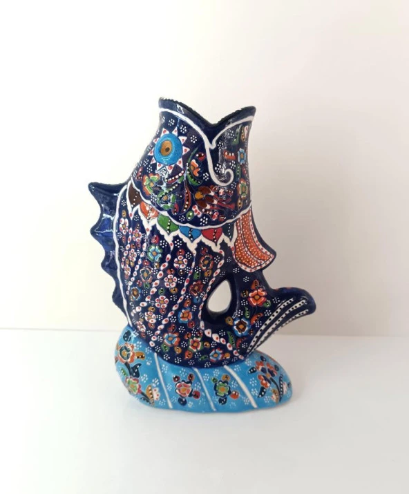 Vazo Balık Çiçek Biblo Çini Seramik El Sanat Ev Masa Süsü Dekoratif Obje - 8