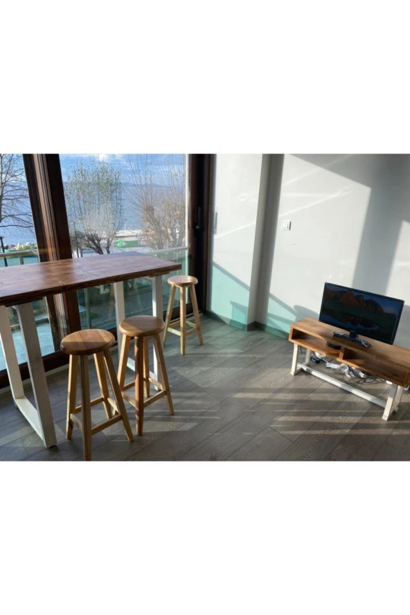 Retro Çift Renk Ahşap Bar Masası - 3