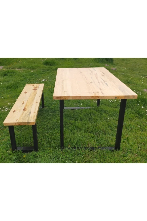 NUR AHŞAP Banklı Doğal Ahşap Yemek Masası - 2