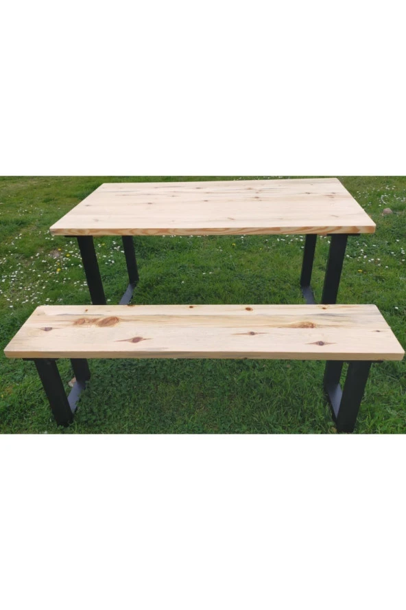 NUR AHŞAP Banklı Doğal Ahşap Yemek Masası - 3