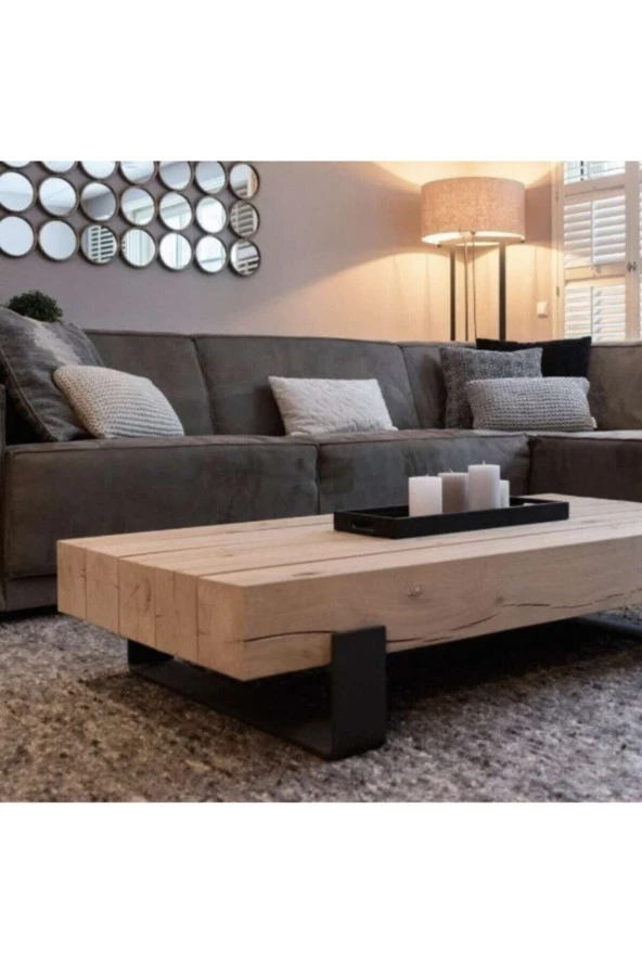 yekeatolye Metal Ayaklı Doğal Ahşap Orta Sehpa - Resim 2