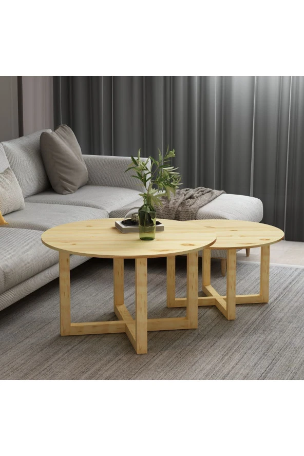 GİVAYO WOOD'S Soft Ikili Doğal Ahşap Orta Sehpa 70*70*42 - 2