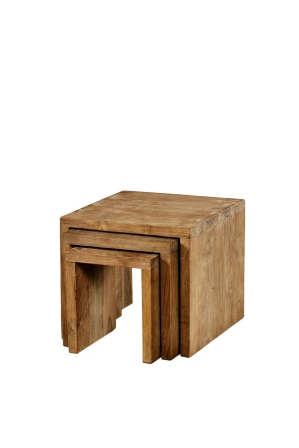 NUR AHŞAP Ahşap Üçlü Komidin