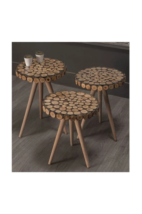 NUR AHŞAP Ahşap Dilimli Kütük Zigon Sehpa