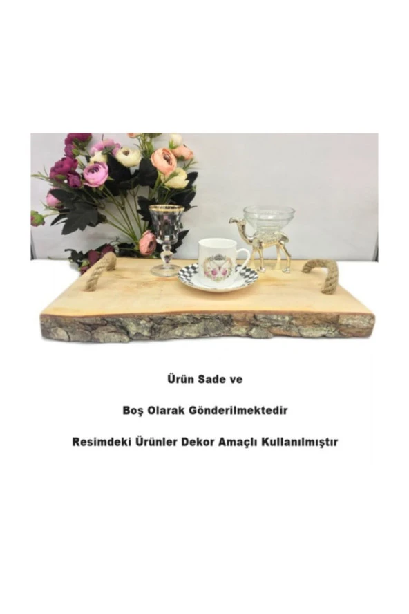 NUR AHŞAP Dekoratif Doğal Ahşap Tepsi - 2