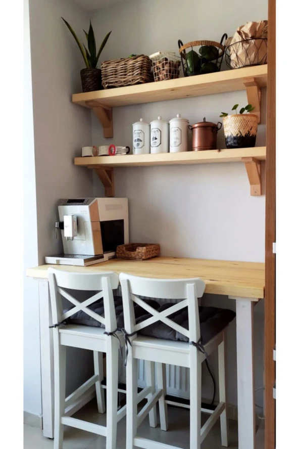 retro atölye Ahşap Bar Masası Yüksek Masa Ve Raf Set ürün görseli 1