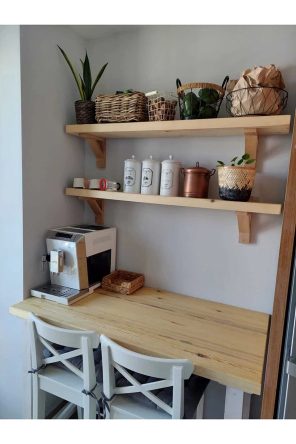 retro atölye Ahşap Bar Masası Yüksek Masa Ve Raf Set - Resim 2