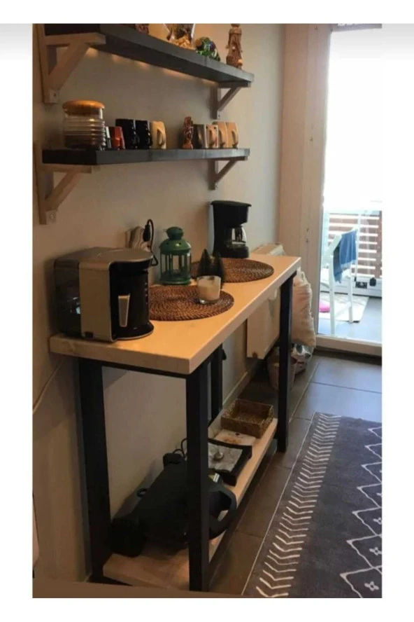 NUR AHŞAP Antrasit Ahşap Bar Masası - 2