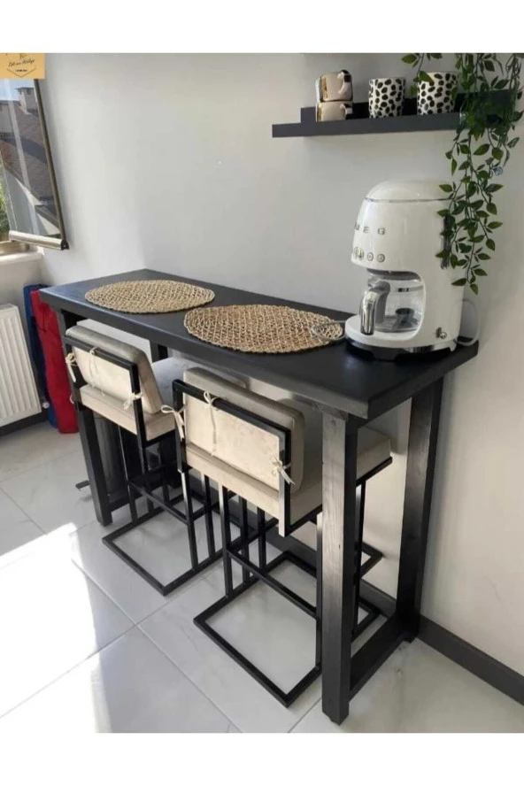 NUR AHŞAP Siyah Masif Ahşap Bar Masası Bar Masa Yüksek Masa Kahve Köşesi - 2