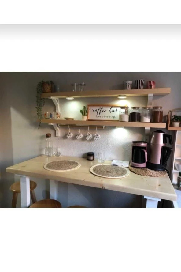 NUR AHŞAP Ham Masa ve Raf Seti Yüksek Masa Kahve Köşesi - 2