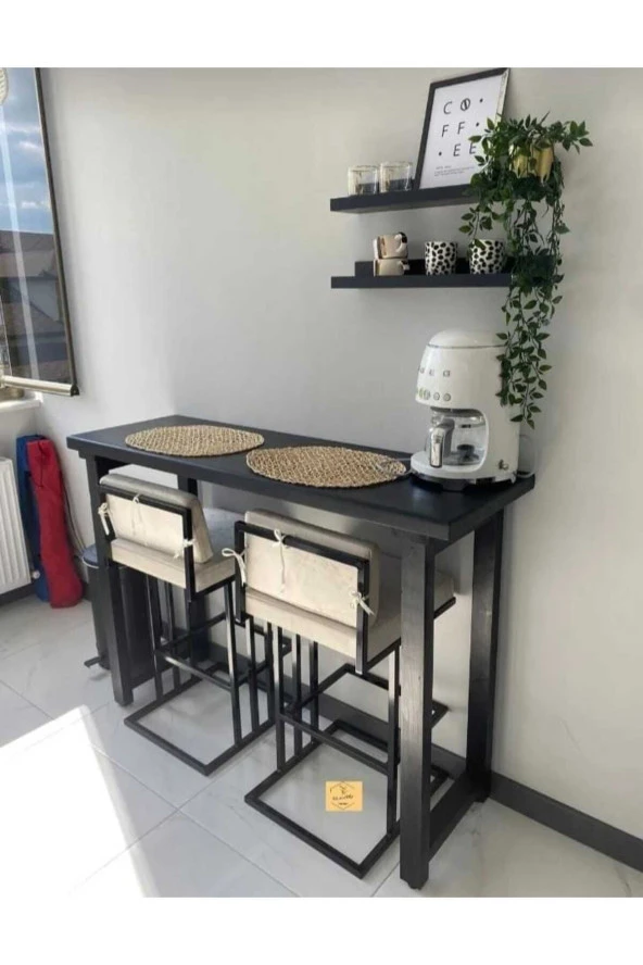 NUR AHŞAP Siyah Masif Ahşap Bar Masası Bar Masa Yüksek Masa Kahve Köşesi - 3