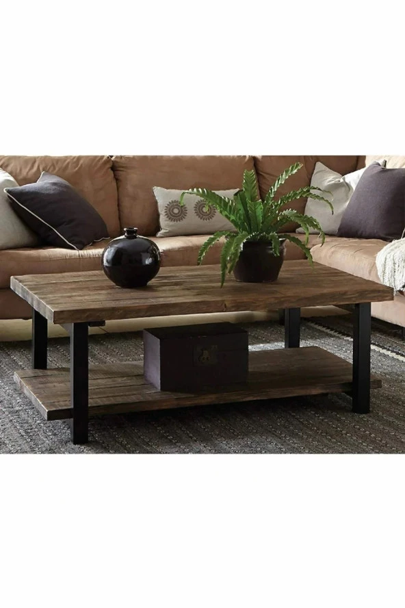 Loubrimart Ahşap Masif Ağaç Doğal Orta Sehpa Demir Iskelet 2 Katlı Sehpa - Resim 2