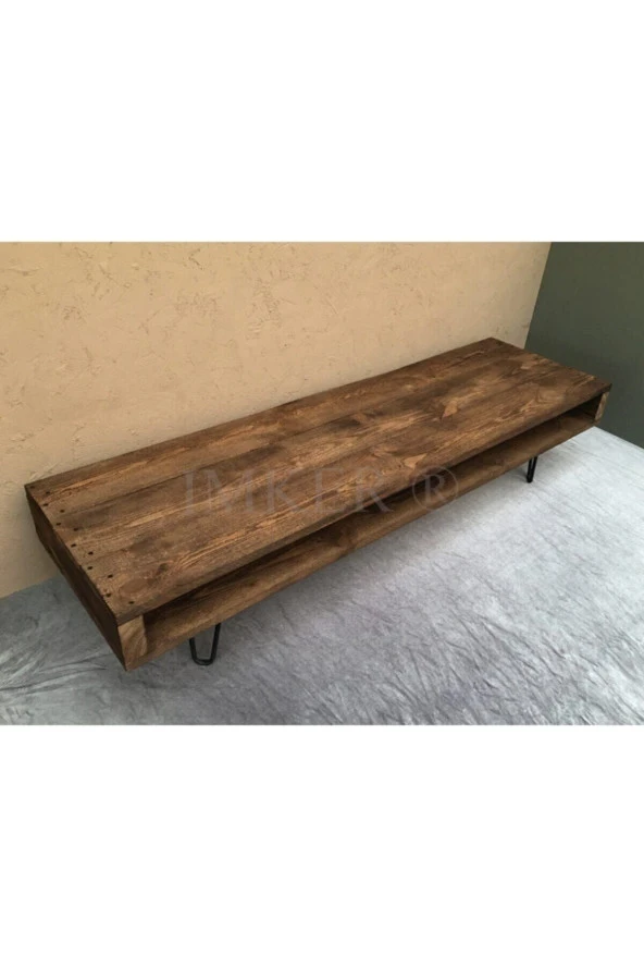 NUR AHŞAP Dekoratif Masif Doğal Ahşap Metal Ayaklı Dikdörtgen Orta Sehpa ürün görseli