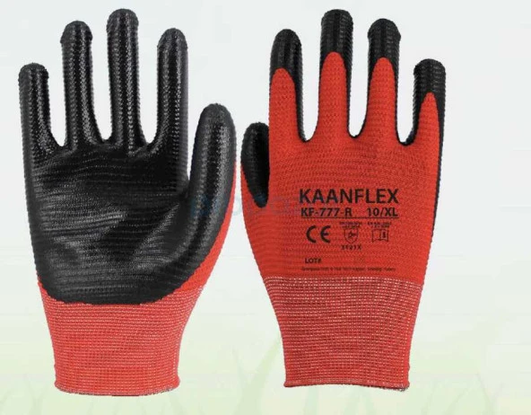 KAANFLEX KF-777-R KIRMIZI-SİYAH NİTRİL ELDİVEN NO:10 (12 ÇİFT)