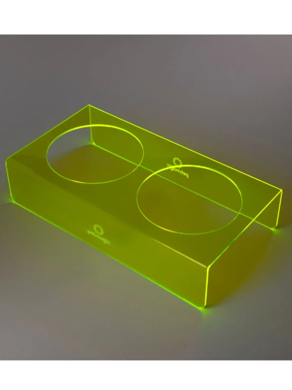 Petmagic Akrilik Pleksi Evcil Hayvan Siyah Seramik Kaseli İkili Kedi ve Köpek Mama Su Kabı-Neon Sarı - Resim 5