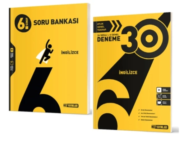 HIZ YAYINLARI 6. SINIF İNGİLİZCE SORU BANKASI VE 30lu Deneme (2 Kitap)