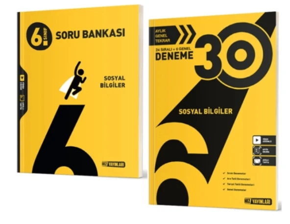 HIZ YAYINLARI 6. SINIF SOSYAL BİLGİLER SORU BANKASI VE 30lu Deneme (2 Kitap)