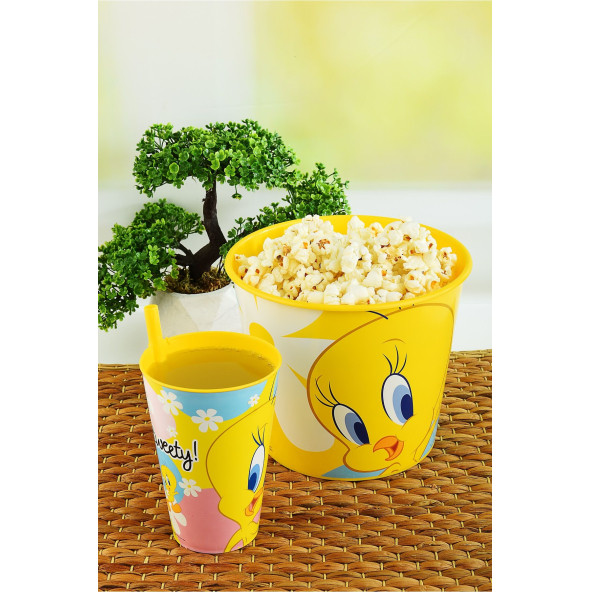 Tweety Mısır & Popcorn Kutusu+Pipetli Bardak 400 ml.