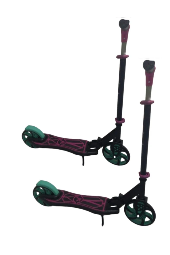 Tekerlekli Katlanabilir +12 Yaş Üzeri Max 100 Kg Yeşil Pembe Taşıma Kapasite Frenli Scootr - 3