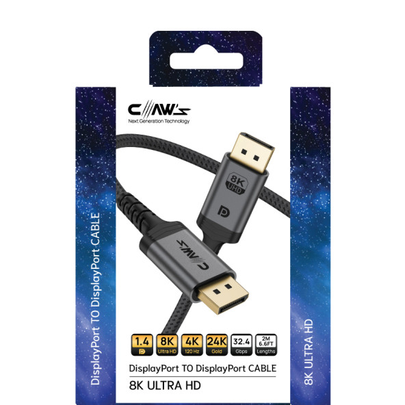 Claw's 8K UHD DisplayPort v1.4 32.4 Gbps Alüminyum Gövdeli G-Sync & FreeSync 2 Metre Premium DisplayPort Kablo