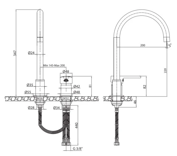 ECA Delta Mutfak Eviye Bataryası 2 Delikli 402105007 - Resim 2