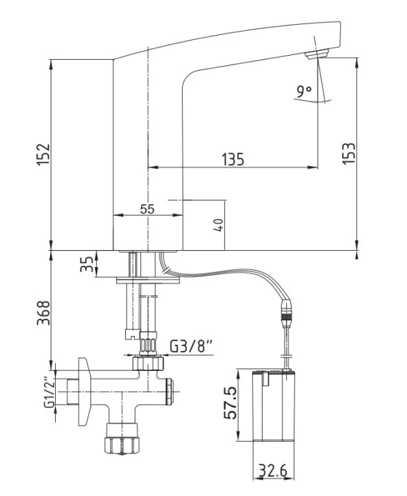 ECA Fotoselli Lavabo Musluğu Pilli 108108039 Tek Su Girişli - Resim 2