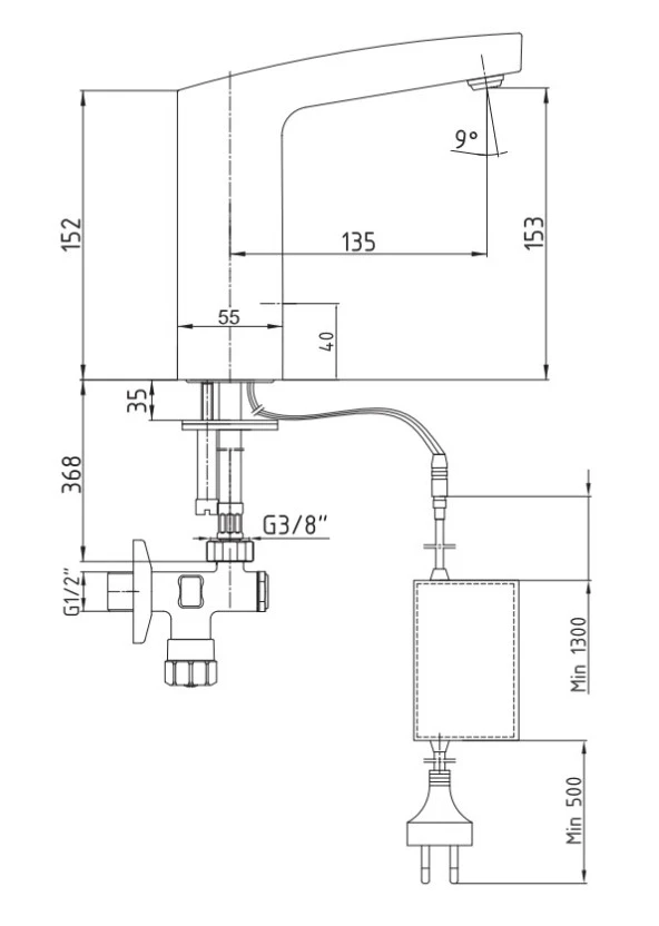 ECA Fotoselli Lavabo Musluğu Elektrikli 108108042 Tek Su Girişli - Resim 2